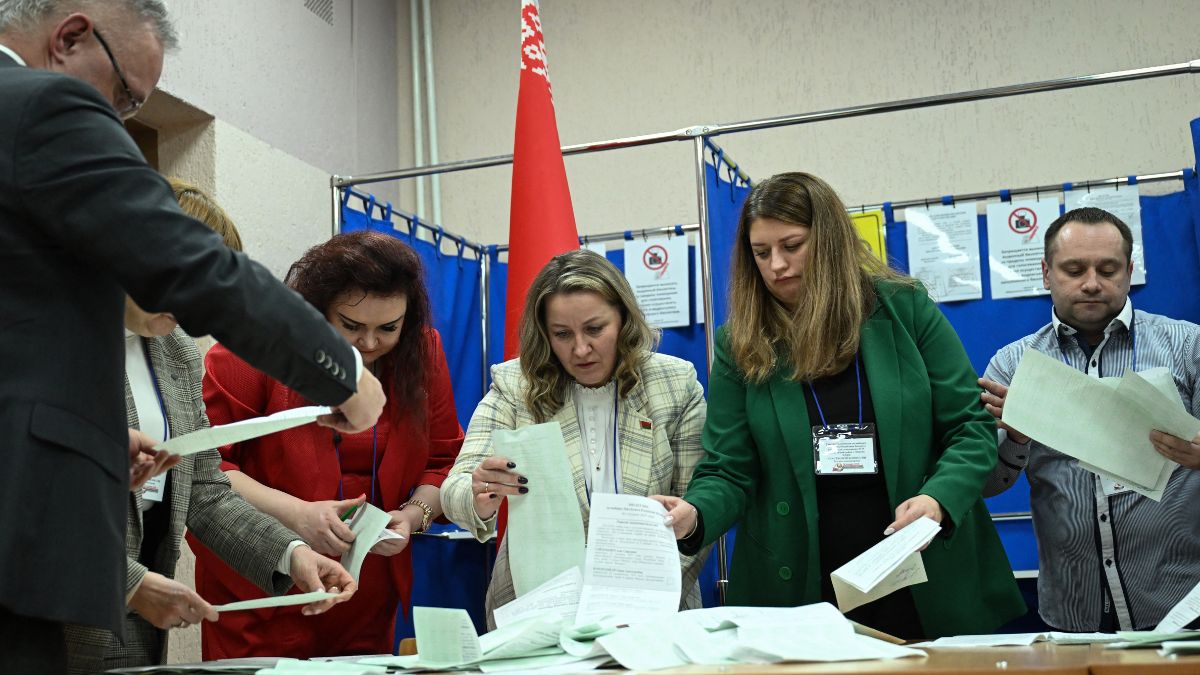 Poll workers count votes in Belarus' presidential election at a polling station in the capital Minsk on January 26, 2025. Image- AFP Poll workers count votes in Belarus' presidential election at a polling station in the capital Minsk on January 26, 2025. Image- AFP