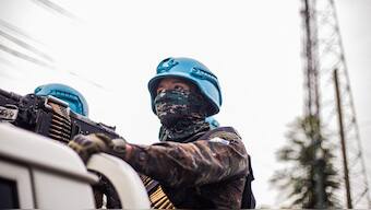 Guatemalan soldiers of the United Nations Organization Stabilization Mission in the Democratic Republic of the Congo (MONUSCO) secure the evacuation of their non essential civil personnel in Goma on January 25, 2025. Image- AFP