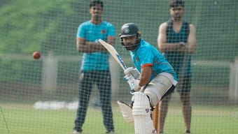 Rohit Sharma bats in the nets with the Mumbai cricket team ahead of their Ranji Trophy match against Jammu and Kashmir. PTI