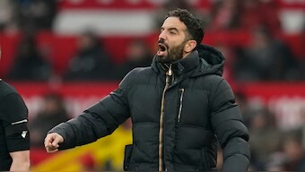 Manchester United manager Ruben Amorim reacts during the home Premier League fixture against Brighton and Hove Albion. Reuters