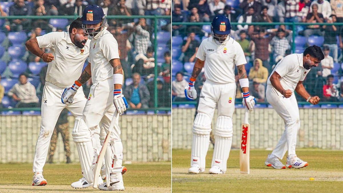 Himanshu Sangwan celebrates after dismissing Virat Kohli. Image: PTI Himanshu Sangwan celebrates after dismissing Virat Kohli. Image: PTI