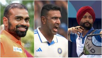 PR Sreejesh is among the recipients of the Padma Bhushan, India's third-highest civilian honour, while R Ashwin and Harvinder Singh are among the list of recipients of the Padma Shri. PTI/AP/Doordarshan screengrab