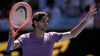 USA's Taylor Fritz celebrates after defeating Chile's Cristian Garin in the second round of the Australian Open. AP