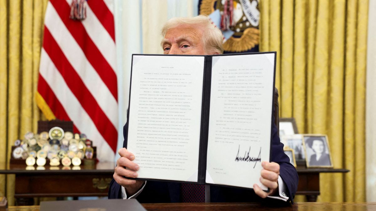 US President Donald Trump holds a signed executive order in the Oval Office of the White House, in Washington, US, January 23, 2025. File Image/Reuters US President Donald Trump holds a signed executive order in the Oval Office of the White House, in Washington, US, January 23, 2025. File Image/Reuters