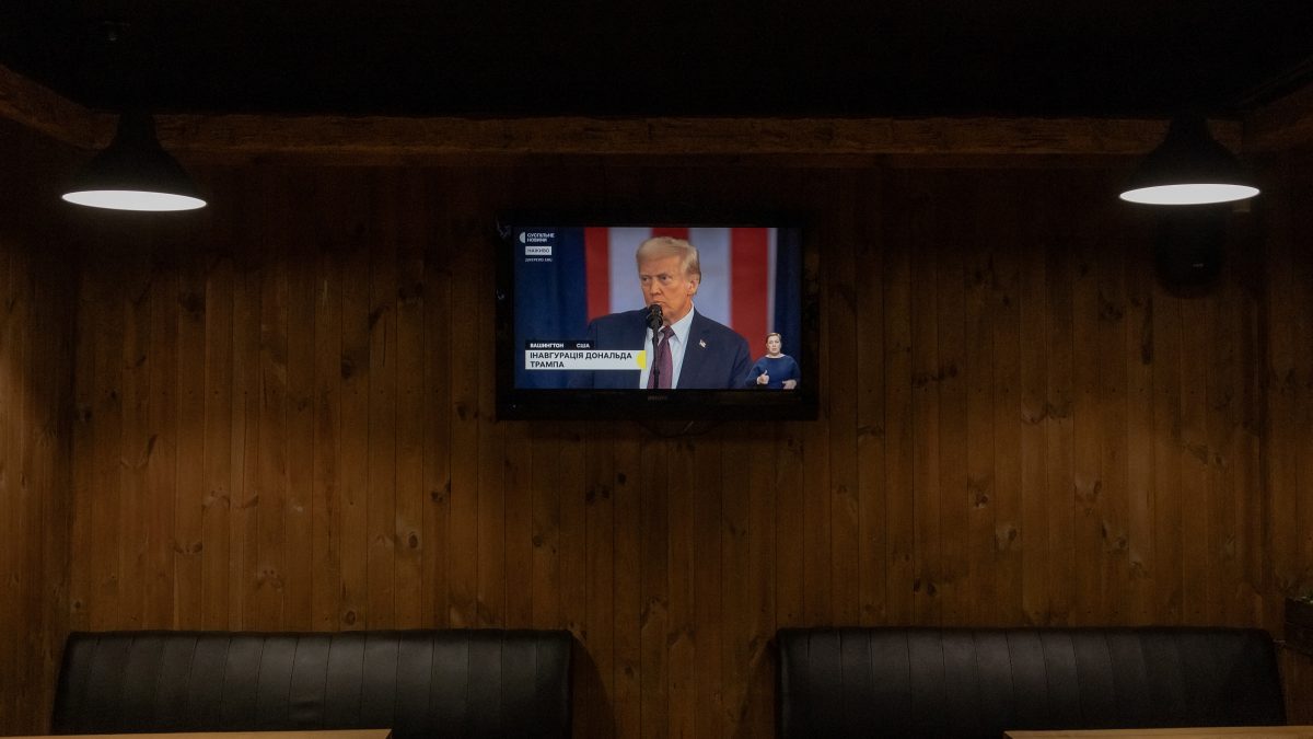US President Donald Trump is seen on a TV screen during his presidential inauguration, at a restaurant in Kyiv. AFP US President Donald Trump is seen on a TV screen during his presidential inauguration, at a restaurant in Kyiv. AFP