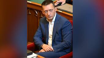 (FILES) Picture taken on September 30, 2024 in Budapest, Hungary shows Antal Rogan, the Chief of Staff of Hungary's Prime Minister, as he listens to the speech of Hungary's Prime Minister during the first session of the autumn season of the Hungarian Parliament. AFP