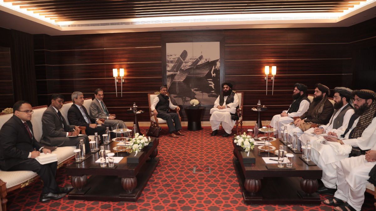 Foreign Secretary Vikram Misri with Afghan acting Foreign Minister Amir Khan Muttaqi in Dubai. X/@MEAIndia Foreign Secretary Vikram Misri with Afghan acting Foreign Minister Amir Khan Muttaqi in Dubai. X/@MEAIndia