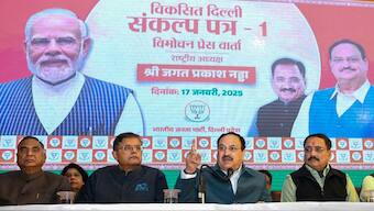 BJP President JP Nadda reveals party's Delhi manifesto. PTI