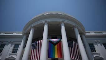 A Pride flag is displayed during a Pride celebration on the South Lawn of the White House in Washington, DC, on June 10, 2023. File Photo/AFP