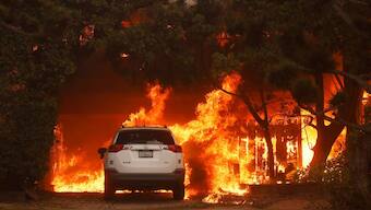 The Palisades Fire burns a structure in the Pacific Palisades neighborhood of Los Angeles. AP
