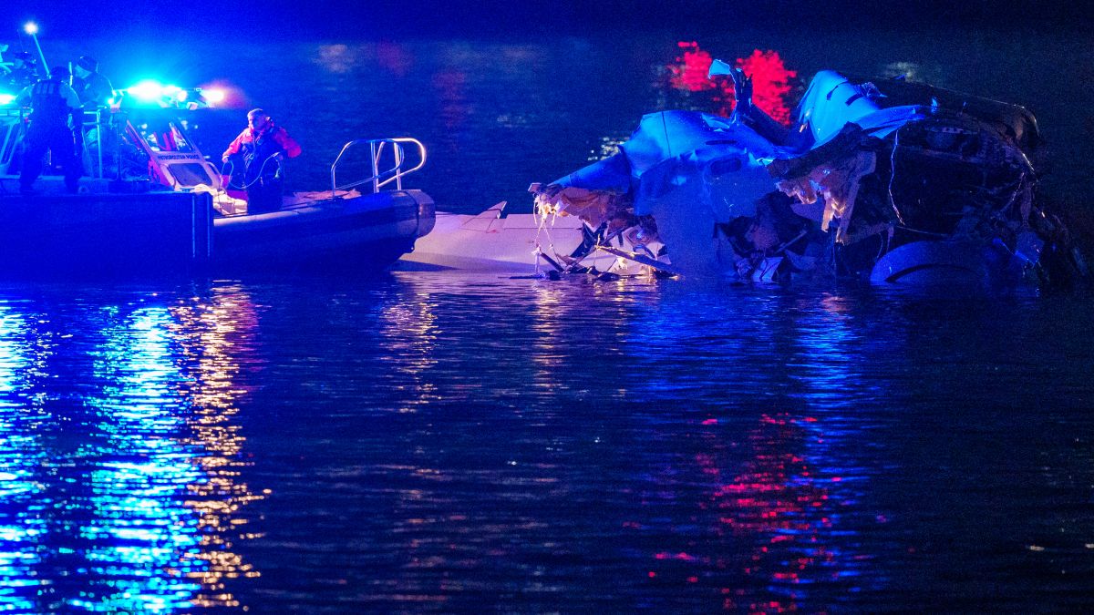 Emergency response teams including Washington, DC Fire and EMS, DC Police and others, assess airplane wreckage in the Potomac River near Ronald Reagan Washington Airport in Arlington, Virginia. An American Airlines flight from Wichita, Kansas collided with a helicopter while approaching Ronald Reagan National Airport. AFP Emergency response teams including Washington, DC Fire and EMS, DC Police and others, assess airplane wreckage in the Potomac River near Ronald Reagan Washington Airport in Arlington, Virginia. An American Airlines flight from Wichita, Kansas collided with a helicopter while approaching Ronald Reagan National Airport. AFP