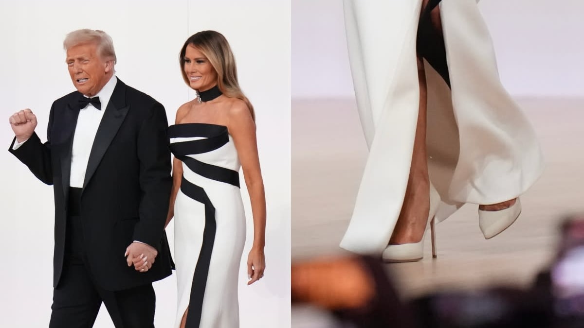 First Lady of the US, Melania Trump walks with Donald Trump at their inaugural ball, her attire steals the show