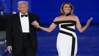 President Donald Trump and First Lady Melania Trump at the Liberty Ball during the 60th presidential inauguration, at the Washington Convention Centre in Washington. Melania looked radiant in her black-and-white gown, serving fashion lessons to all. AP