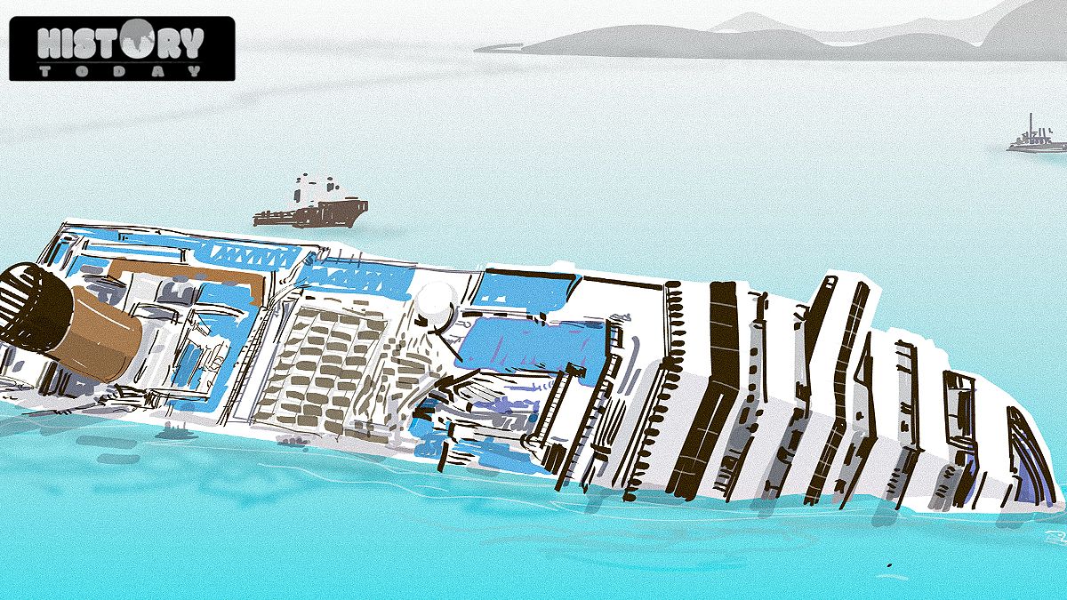 The Costa Concordia after it ran aground and keeled over off the Isola del Giglio. A total of 32 people died in this disaster. Illustration: Santanu Kumar Santan The Costa Concordia after it ran aground and keeled over off the Isola del Giglio. A total of 32 people died in this disaster. Illustration: Santanu Kumar Santan