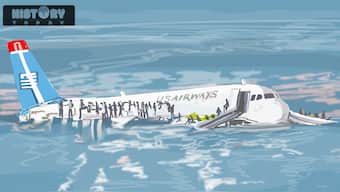 On January 15, 2009, US pilots Chesley "Sully" Sullenberger and Jeffrey Skiles safely guided their disabled airplane to a safe water landing on New York City's Hudson River. Illustration: Santanu Kumar Santan