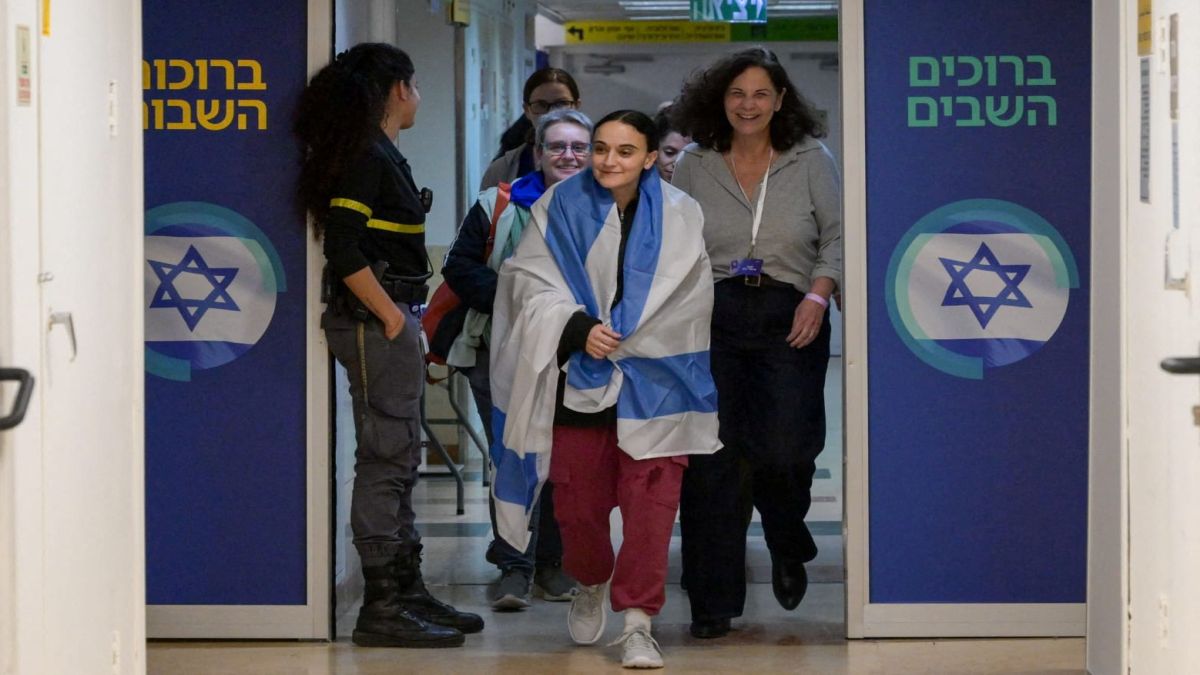 Released British-Israeli hostage Emily Damari along with Romi Gonen and Doron Steinbrecher arrive at Sheba Medical Centre in Ramat Gan, Israel, after being held in Gaza since the deadly October 7 2023 attack by Hamas. Reuters Released British-Israeli hostage Emily Damari along with Romi Gonen and Doron Steinbrecher arrive at Sheba Medical Centre in Ramat Gan, Israel, after being held in Gaza since the deadly October 7 2023 attack by Hamas. Reuters