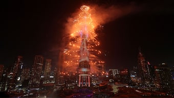 Fireworks explode over the Burj Khalifa, the tallest building in the world, during the New Year's celebration in Dubai, United Arab Emirates. Reuters