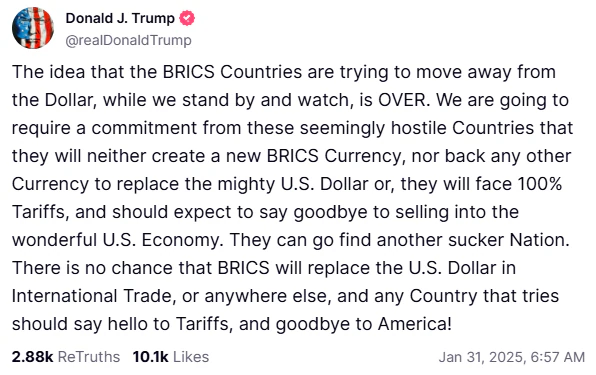 Trump threatens BRICS