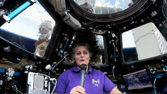 Sunita Williams speaks  from the International Space Station. She has been there since last June. US President Donald Trump has now urged Elon Musk to bring her and Barry Wilmore back to Earth. File image/PTI