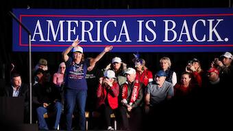 A woman gestures as people wait for US President Donald Trump, as he attends an event about the economy at the Circa Resort and Casino, in Las Vegas, Nevada, on  January 25. Reuters