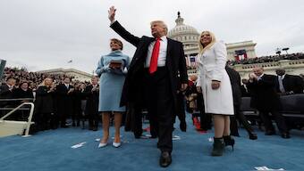 US President Donald Trump acknowledges the audience after taking the oath of office as his wife Melania (L) and daughter Tiffany watch during the inauguration ceremony in 2017. File image/Reuters