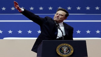 Elon Musk gestures at the podium inside the Capital One arena on the inauguration day of Donald Trump's second presidential term, in Washington. Many likened his hand gesture to a Nazi salute. (Photo: Reuters)