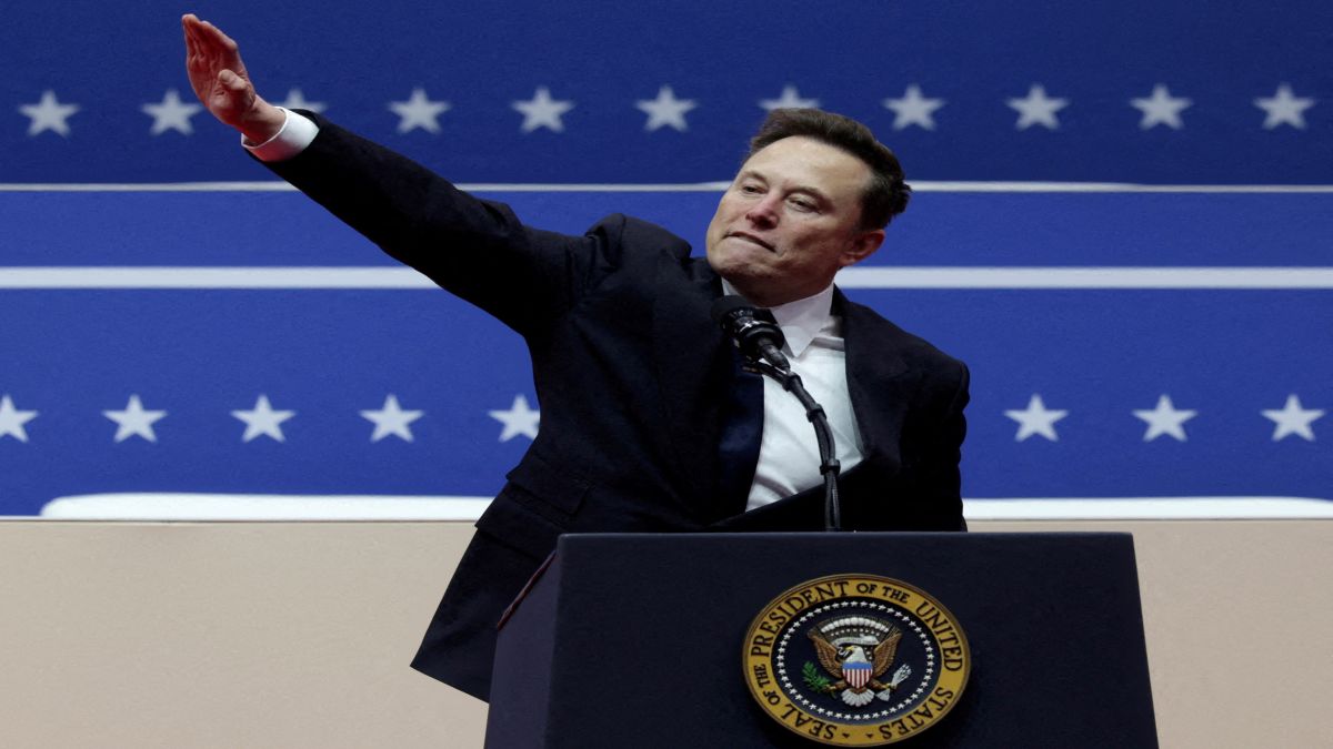 Elon Musk gestures at the podium inside the Capital One arena on the inauguration day of Donald Trump's second presidential term, in Washington. Many likened his hand gesture to a Nazi salute. (Photo: Reuters) Elon Musk gestures at the podium inside the Capital One arena on the inauguration day of Donald Trump's second presidential term, in Washington. Many likened his hand gesture to a Nazi salute. (Photo: Reuters)