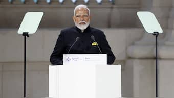 Indian Prime Minister Narendra Modi delivers a speech during the plenary session of the Artificial Intelligence (AI) Action Summit at the Grand Palais in Paris, France, February 11, 2025. Reuters