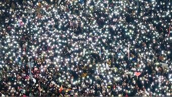 Demonstrators observing 15 minutes of silence in the memory of the victims of the fatal November 2024 Novi Sad railway station roof collapse, Kragujevac, Serbia. Reuters
