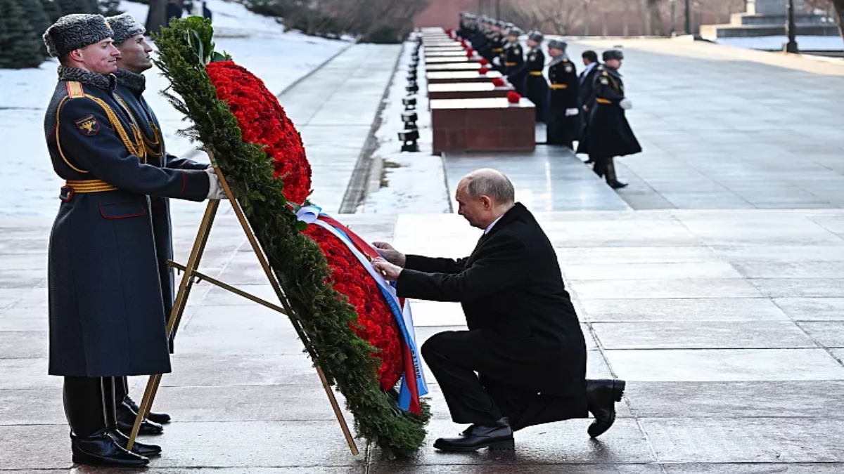 Russian President Vladimir Putin attends a wreath-laying ceremony at the Tomb of the Unknown Soldier in Moscow, 23 February, 2025. AP Russian President Vladimir Putin attends a wreath-laying ceremony at the Tomb of the Unknown Soldier in Moscow, 23 February, 2025. AP