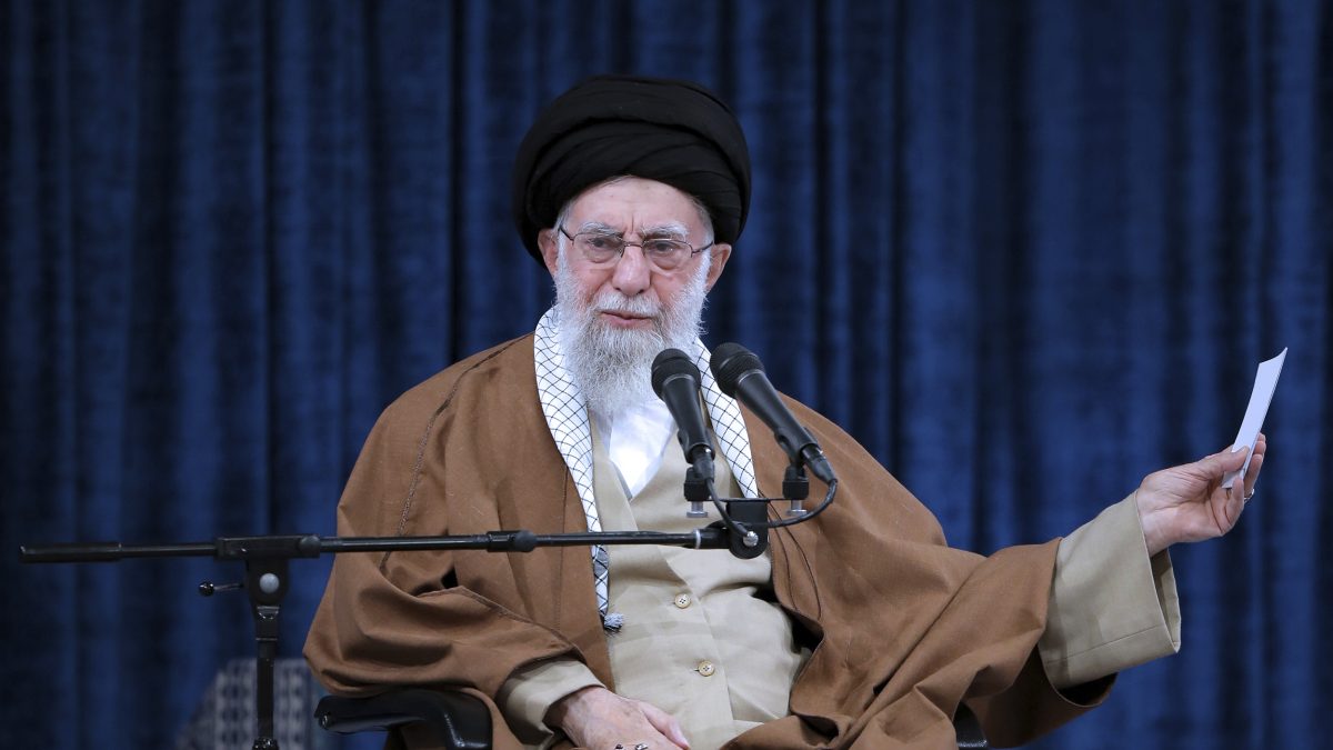 In this photo released by an official website of the office of the Iranian supreme leader, Supreme Leader Ayatollah Ali Khamenei speaks in a meeting with a group of air force officers in Tehran, Iran, Friday, Feb. 7, 2025. (Office of the Iranian Supreme Leader via AP) In this photo released by an official website of the office of the Iranian supreme leader, Supreme Leader Ayatollah Ali Khamenei speaks in a meeting with a group of air force officers in Tehran, Iran, Friday, Feb. 7, 2025. (Office of the Iranian Supreme Leader via AP)