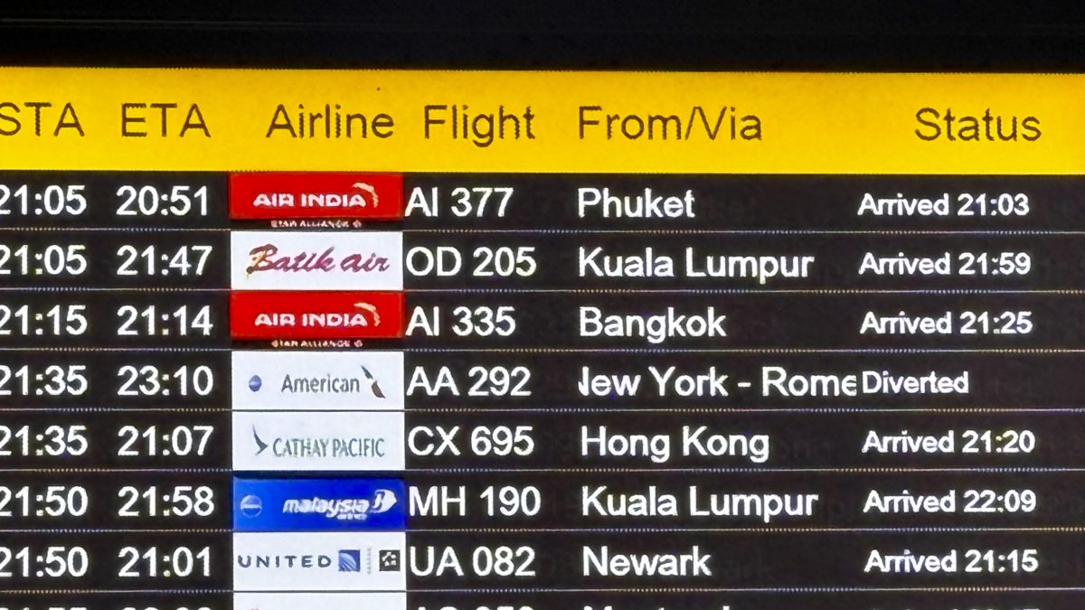 An electronic display at the New Delhi international airport shows that an American Airlines flight AA292 from New York was diverted to Rome, instead of its scheduled arrival at New Delhi, India. AP An electronic display at the New Delhi international airport shows that an American Airlines flight AA292 from New York was diverted to Rome, instead of its scheduled arrival at New Delhi, India. AP