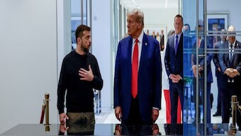 ‘Dealmaker’ Trump first went about destroying the aura around Zelenskyy, calling him a ‘dictator’, pressing him to hold elections, and claiming that the Ukrainian president’s popularity rating has nosedived. Image: REUTERS 