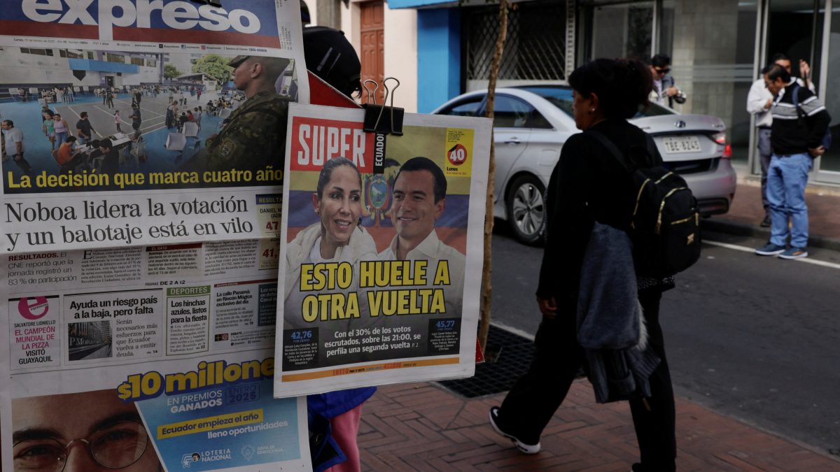 Ecuador presidential election: President Noboa fails to win majority, to face run-off in April Ecuador presidential election: President Noboa fails to win majority, to face run-off in April