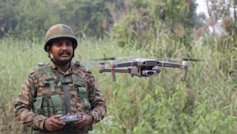 An Indian Army soldier uses a drone to keep vigil near the Line of Control (LoC) following an attack on an Army convoy at Akhnoor sector in Jammu and Kashmir, Monday, October 28, 2024. (Photo: PTI)