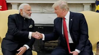 The photograph shows US President Donald Trump (right) and Prime Minister Narendra Modi (left) at the Oval Office of White House in Washington DC in 2017. (Photo: Reuters)