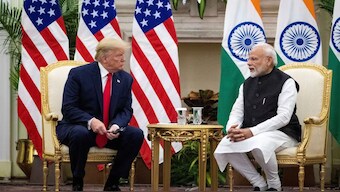 Indian Prime Minister Narendra Modi speaks to US President Donald Trump during a meeting at Hyderabad House in New Delhi, India, February 25, 2020. (Photo: Reuters) 