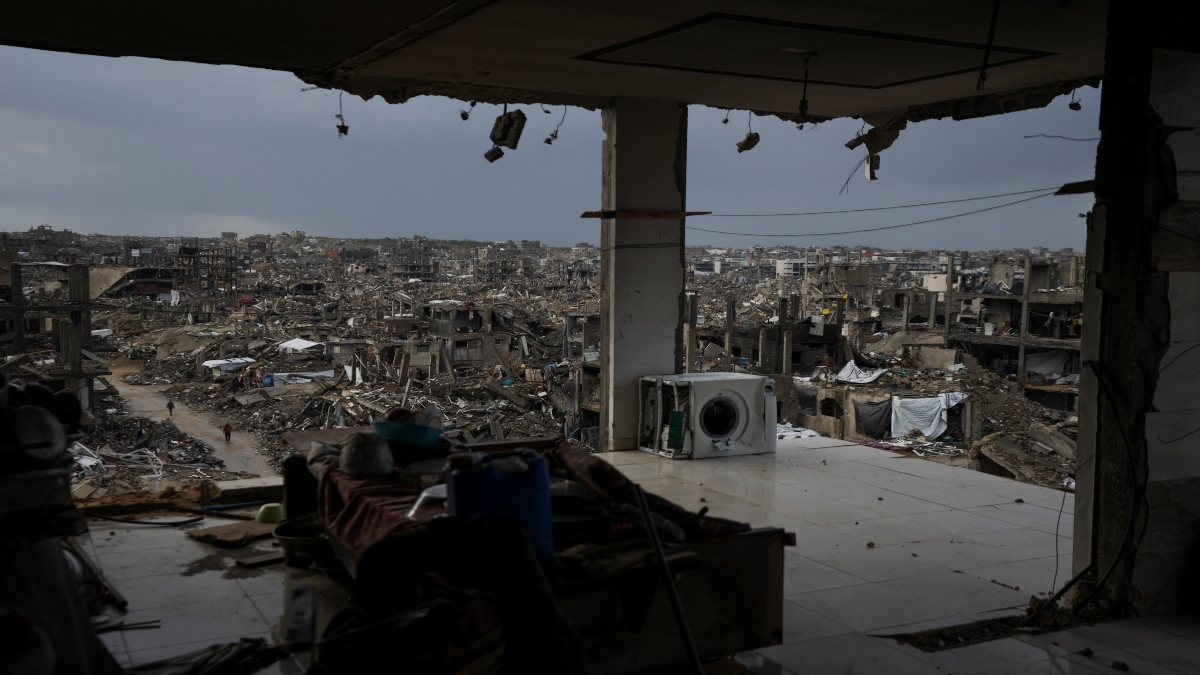 The destruction caused by the Israeli air and ground offensive is seen from a destroyed building in Jabaliya, Gaza Strip, on Thursday. AP The destruction caused by the Israeli air and ground offensive is seen from a destroyed building in Jabaliya, Gaza Strip, on Thursday. AP
