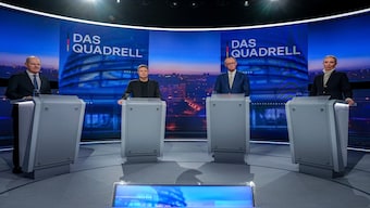 From left, Olaf Scholz of the German Social Democratic party, Robert Habeck of the Green party, Friedrich Merz of the German Christian Democratic Union and Alice Weidel of the Alternative for Germany (AFD) party, take part in a TV discussion in Berlin, Germany, on February 16, 2025. AP File 