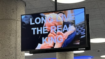 Office televisions were displaying a video featuring US President Donald Trump and billionaire Elon Musk, who is leading the so-called Department of Government Efficiency (Doge). Image Courtesy: @ajlamesa/X