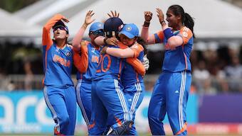 India Women Under-19s celebrate after a fall of wicket. Image: X/ICC