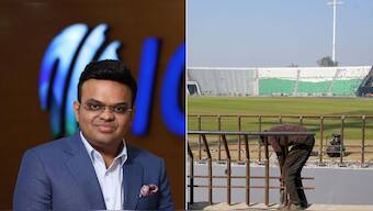 Jay Shah (left) poses after becoming the ICC Chairman. Image: ICC/Reuters