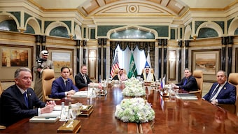 US Secretary of State Marco Rubio meets with Saudi Foreign Minister Prince Faisal bin Farhan Al Saud, Saudi National Security Advisor Mosaad bin Mohammad Al-Aiban, US National Security Advisor Mike Waltz, US Middle East envoy Steve Witkoff, Russian Foreign Minister Sergei Lavrov and Russian President Vladimir Putin's foreign policy advisor Yuri Ushakov, at Diriyah Palace, in Riyadh, Saudi Arabia, on February 18, 2025. Reuters
