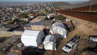 A Mexican National Guard camp at the US border. President Claudia Sheinbaum began moving troops there last month as part of a deployment to combat illegal migration and drug trafficking. AFP