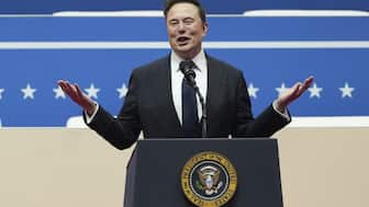 Elon Musk speaks at an indoor Presidential Inauguration parade event in Washington. File image/ AP