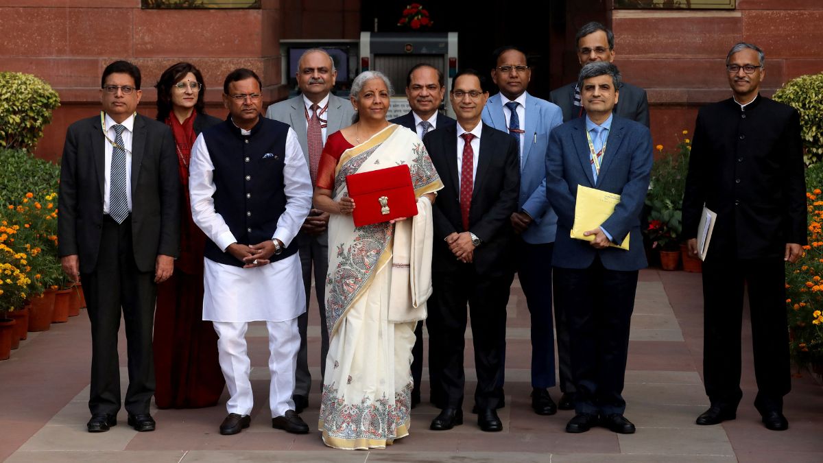 India's Finance Minister Nirmala Sitharaman holds a folder with the Government of India's logo as she poses with her officials while leaving her office to present the annual budget in the parliament, in New Delhi, India, February 1, 2025. File Image/Reuters India's Finance Minister Nirmala Sitharaman holds a folder with the Government of India's logo as she poses with her officials while leaving her office to present the annual budget in the parliament, in New Delhi, India, February 1, 2025. File Image/Reuters