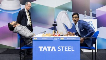 R Praggnanandhaa defeated world champion D Gukesh to win Tata Steel Chess 2025 title. Image: Tata Steel Chess 