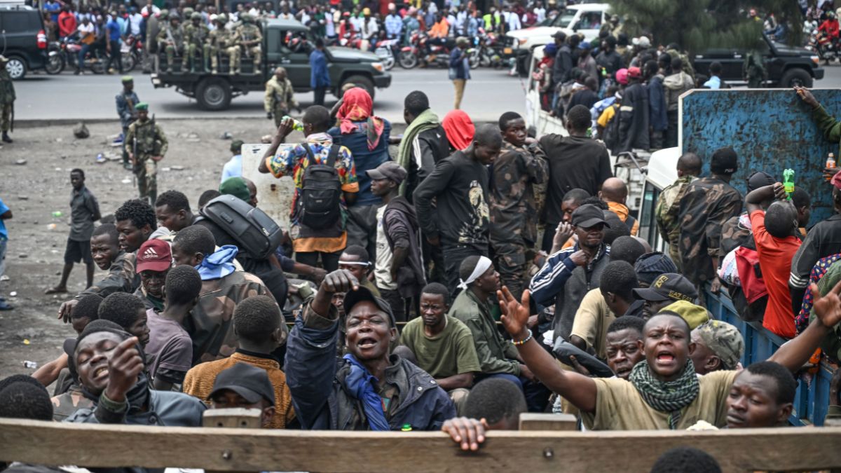 M23 rebels escort government soldiers and police who surrendered at an undisclosed location in Goma, Democratic Republic of the Congo. File image/AP M23 rebels escort government soldiers and police who surrendered at an undisclosed location in Goma, Democratic Republic of the Congo. File image/AP