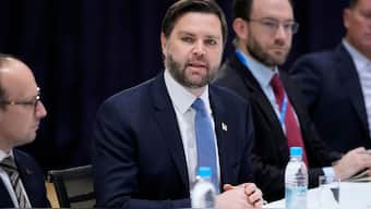 United States Vice-President JD Vance, second left, speaks during a meeting with Germany's President Frank-Walter Steinmeier and Germany's Foreign Minister Annalena Baerbock on the sidelines of the Munich Security Conference in Munich, Germany, Friday, Feb. 14, 2025. Image- AP