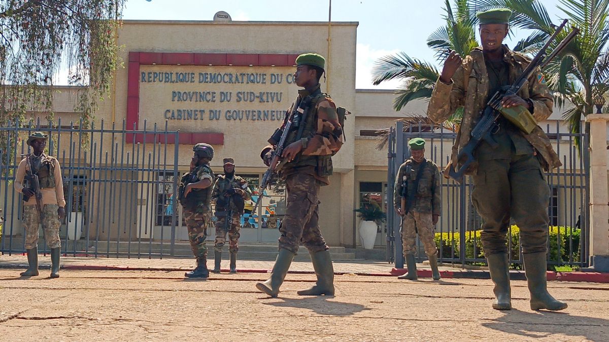 M23 rebels guard outside the South Kivu province administrative office, at the centre of east Congo's second-largest city, Bukavu, Sunday, Feb. 16, 2025. Image- AP M23 rebels guard outside the South Kivu province administrative office, at the centre of east Congo's second-largest city, Bukavu, Sunday, Feb. 16, 2025. Image- AP
